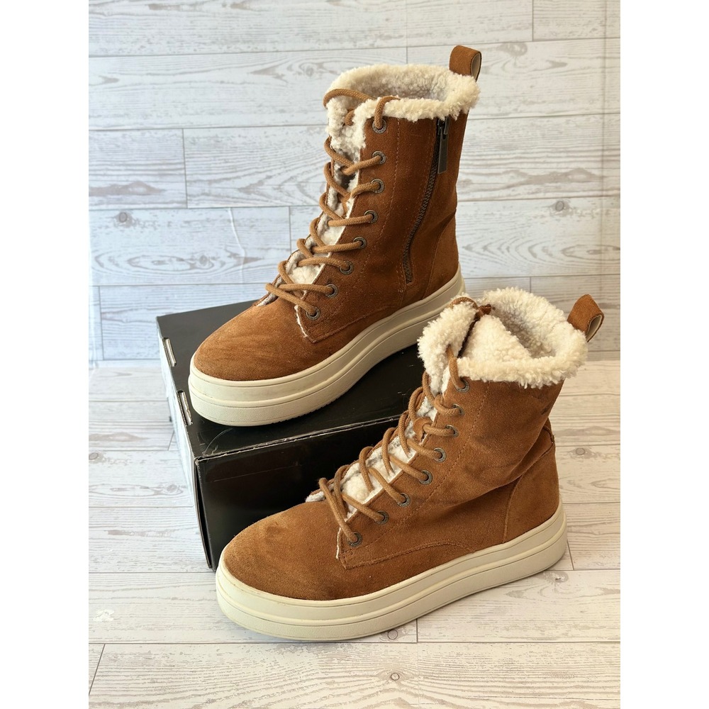 J/Slides Platform Boots Womens 6 Brown Suede Shearling Gorpcore Streetwear